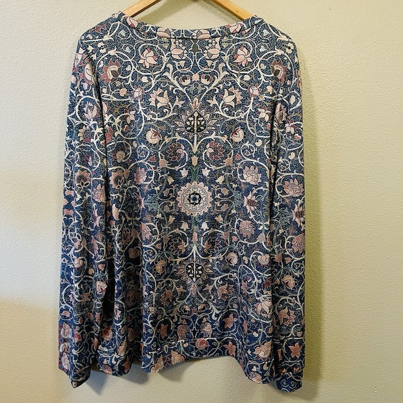 Women's Floral Long Sleeve Tee Super Soft Teal Brown Whimsy Cottage Plus Sz 4X - Picture 6 of 8